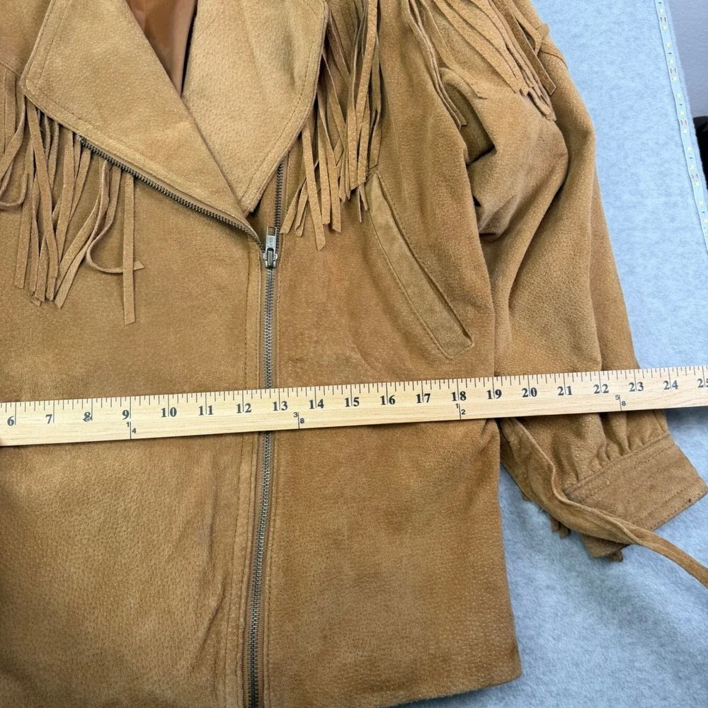 L.A. Studio Suede Fringe Zip Front Tie Belt Jacket Tan Western Boho‎ Festival S - Picture 9 of 16